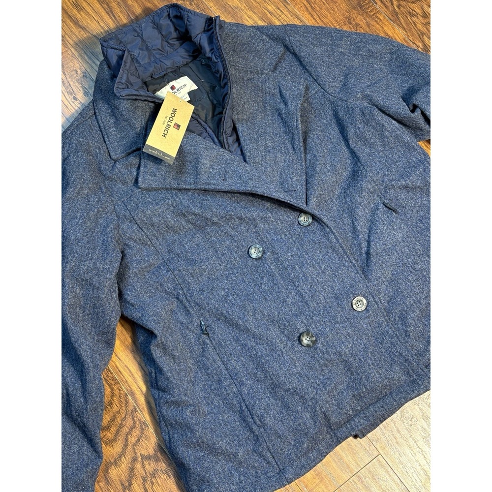 New NWT Women's XL Woolrich Peacoat Navy Heather 80% Wool Quilted Puffer Liner